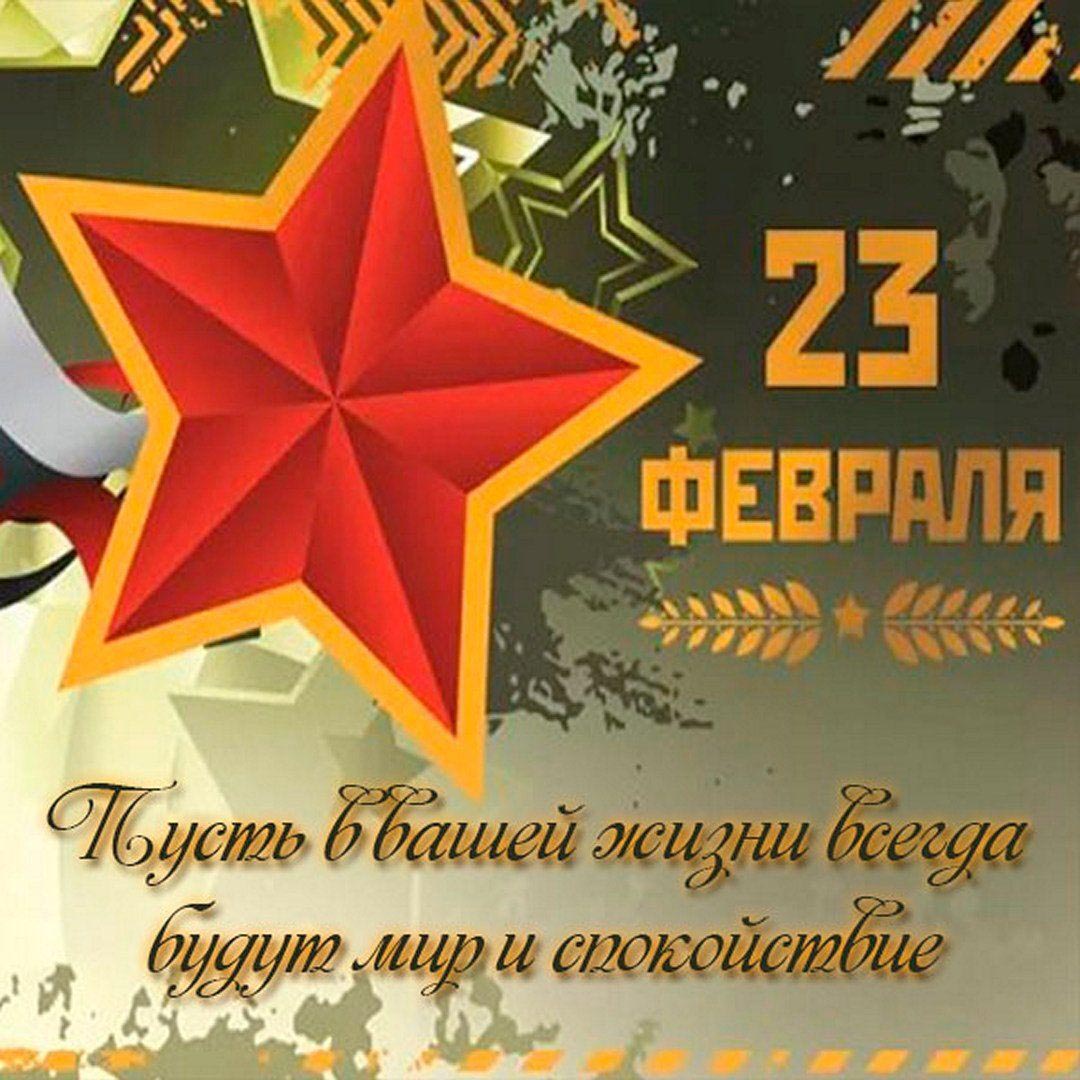Открытка с 23 февраля День Защитника Отечества. Пусть в Вашей жизни всегда будут мир и спокойствие.
