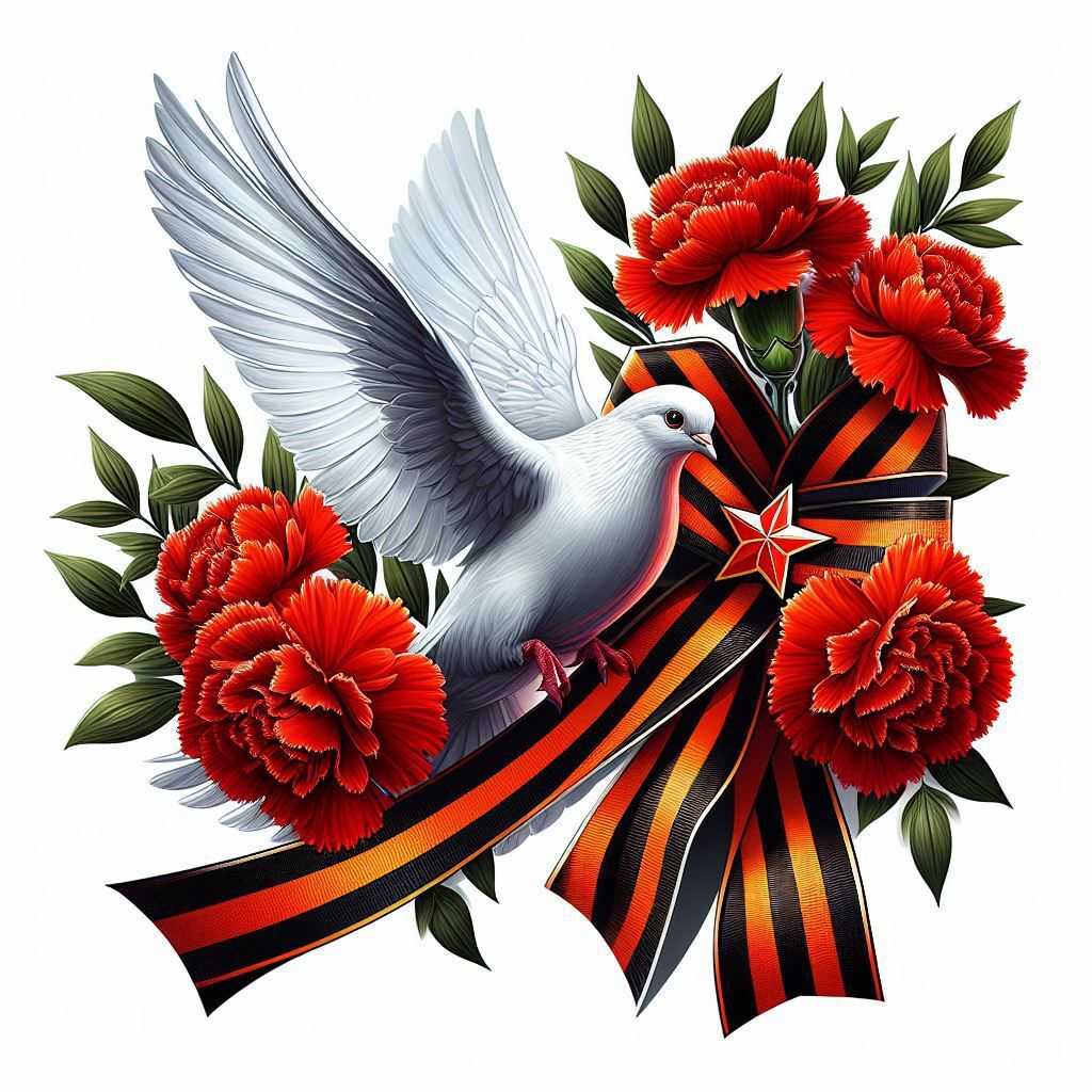 Открытка с 23 февраля День Защитника Отечества. Белый голубь и цветы.