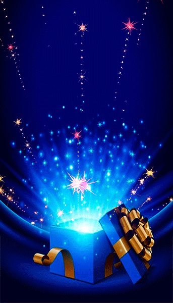 Открытка с днем рождения женщина gif анимационная. Салюты, подарок. Поздравляю с днем рождения.