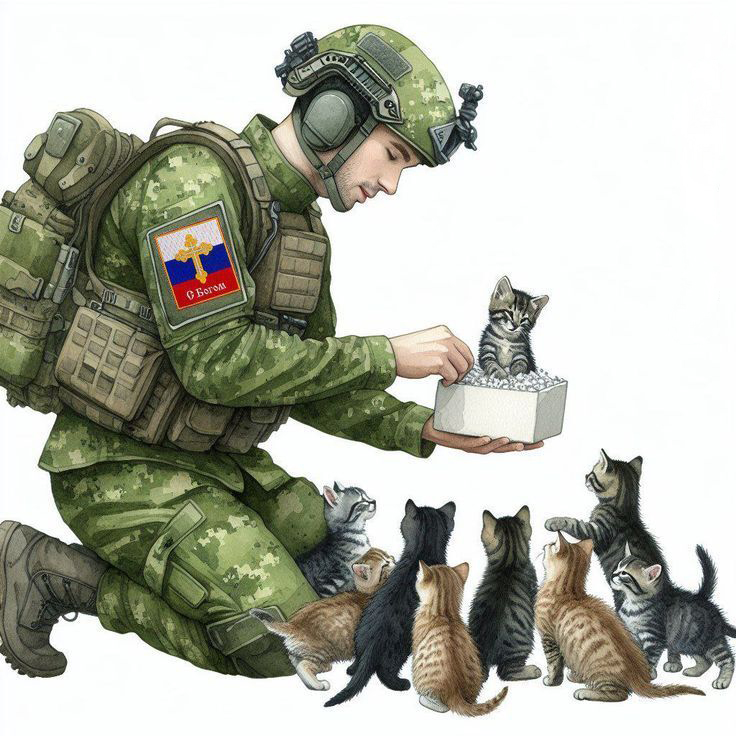 Российский боец с котиками.