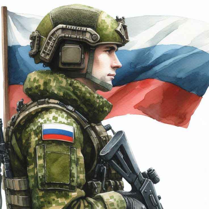 Российский флаг и военный.