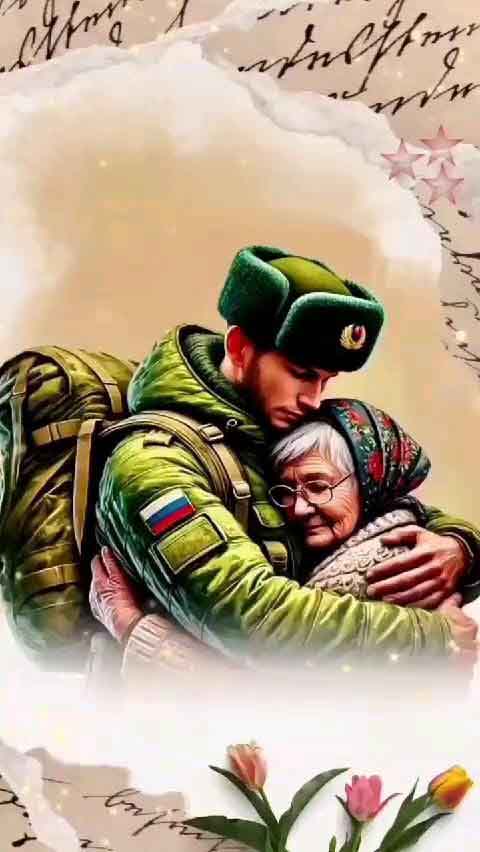 Российский военный с матерью. Без текста.