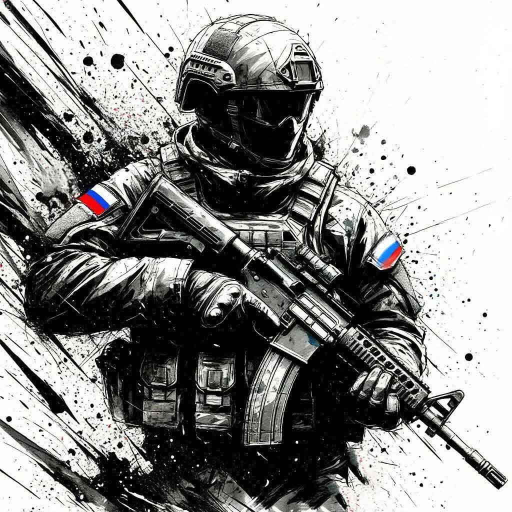 Российский военный с автоматом.