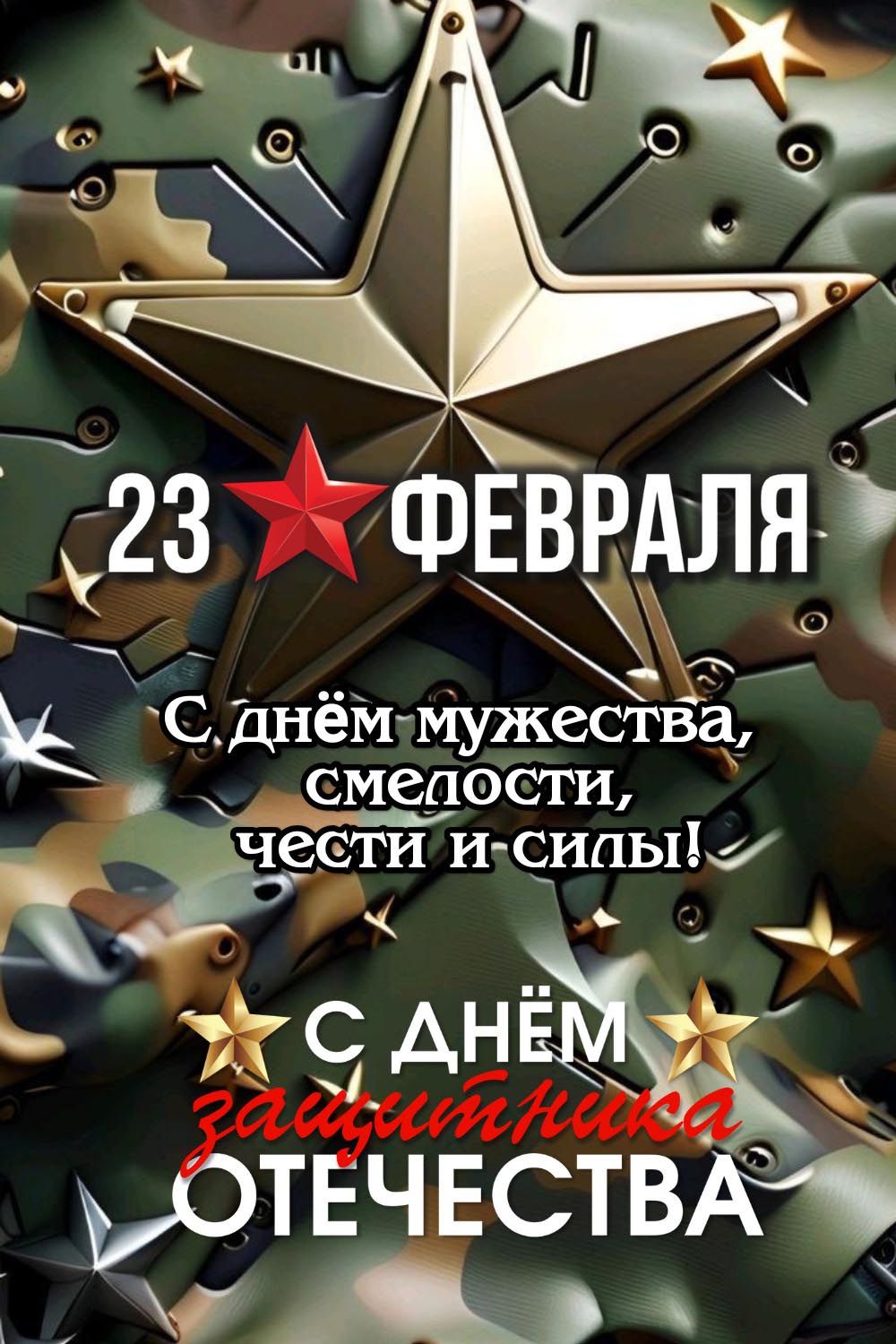 Открытка с 23 февраля День Защитника Отечества. С днем мужества, смелости, чести и силы!