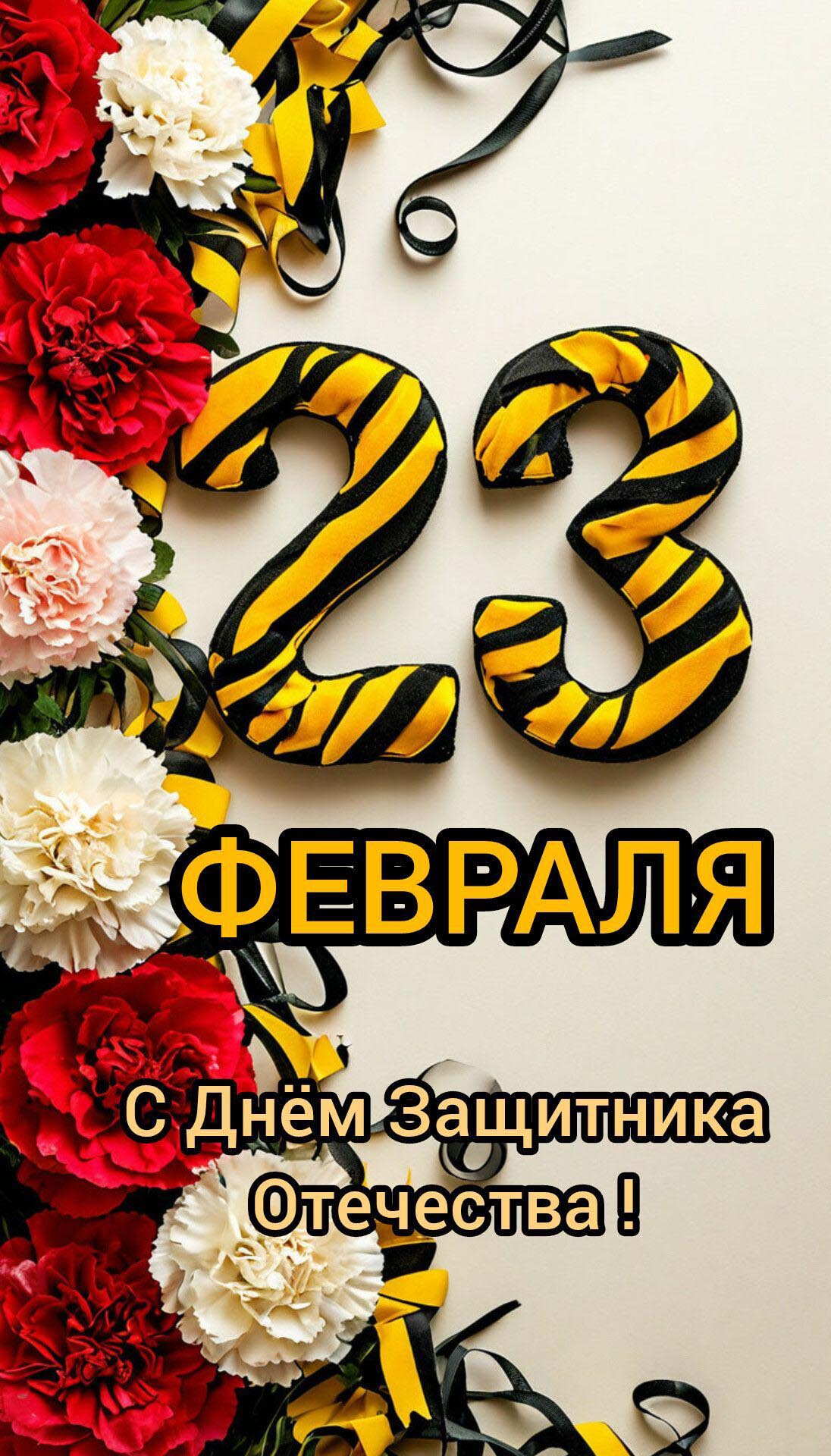 Открытка с 23 февраля День Защитника Отечества стильная с цветами.