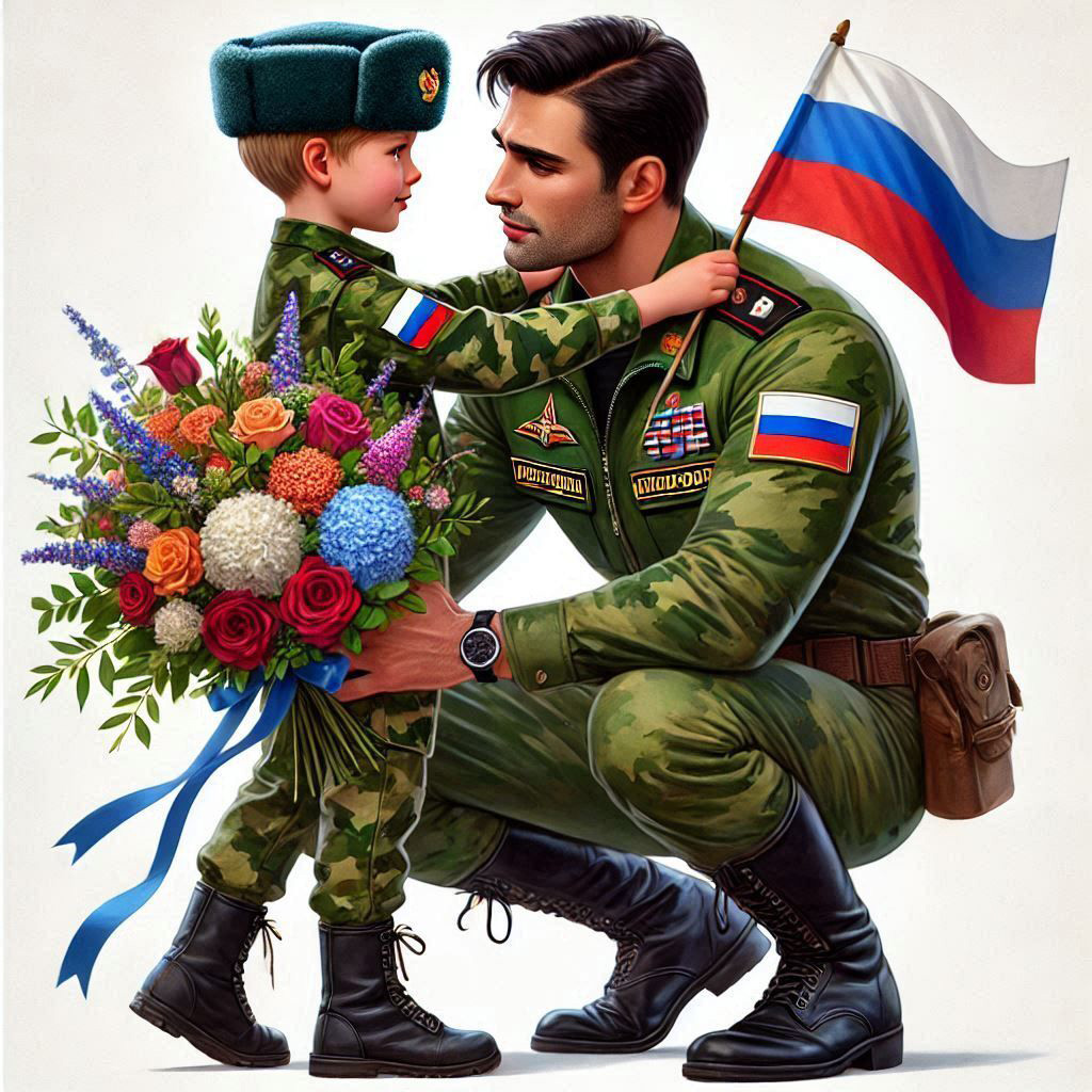 Рисунок. Российский военный с сыном.