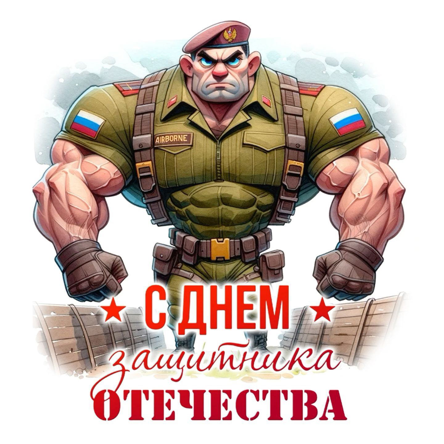 Открытка с 23 февраля День Защитника Отечества. Крутой солдат.
