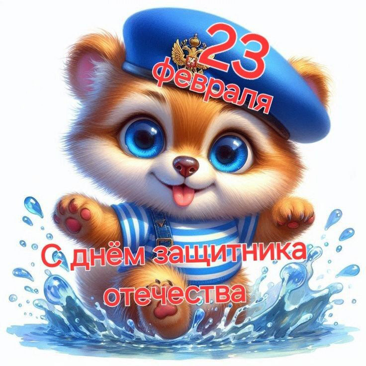 Открытка с 23 февраля День Защитника Отечества. Мишка в тельняшке.