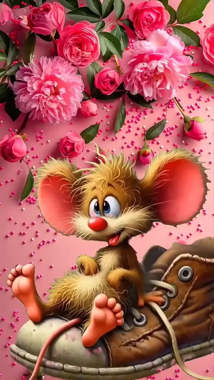 Открытка с добрым утром прикольная. Без текста. Милая мышка.