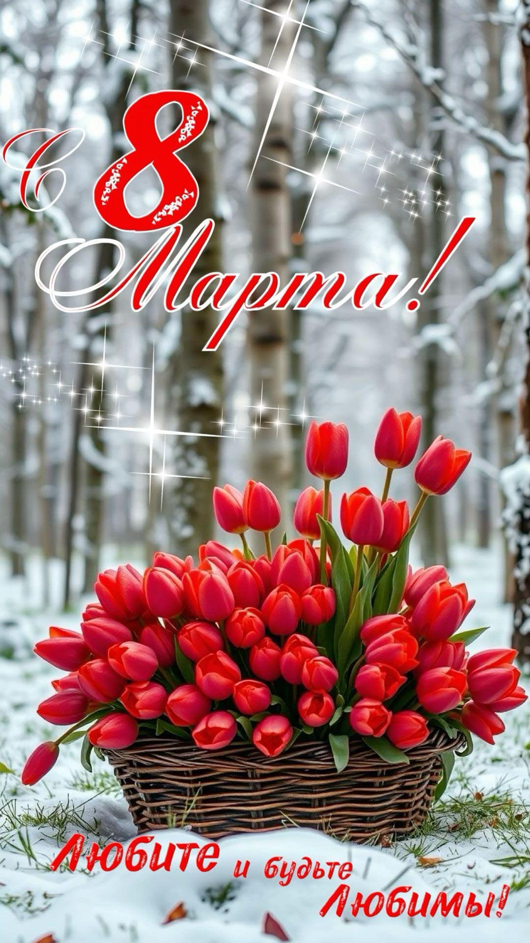 Открытка с Международным Женским Днем 8 марта. Любите и будьте любимы.