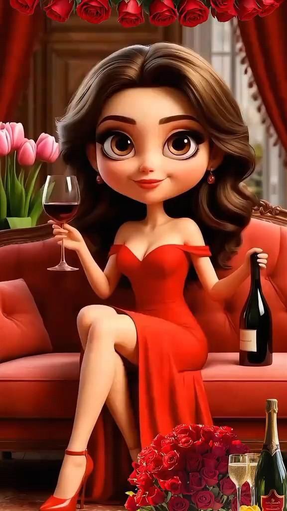 Девушка в красном платье с бокалом. Без текста.