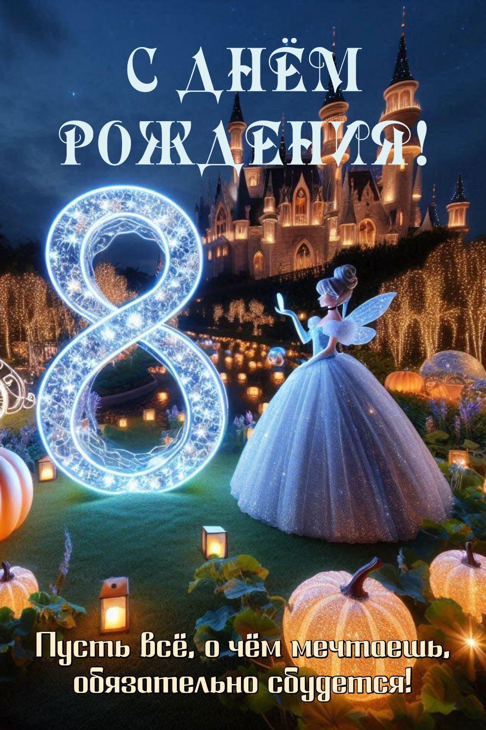 Открытка с днем рождения ребенку на 8 лет. Пожелания, фея.