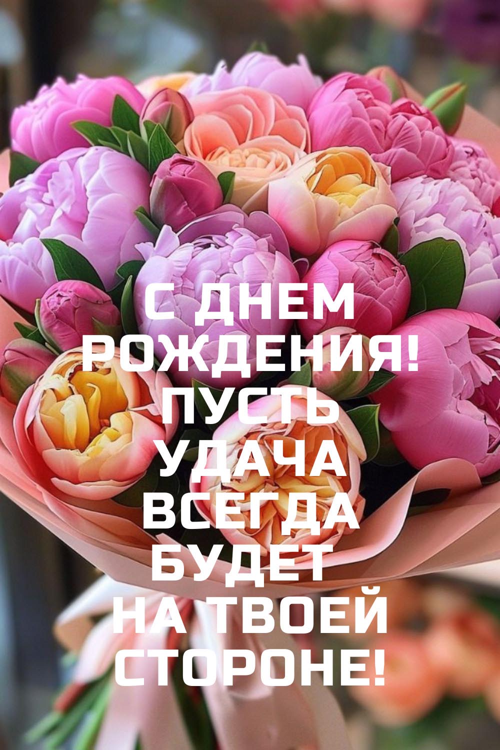 Открытка с днем рождения женщине. Цветы. Пусть удача всегда будет на твоей стороне!