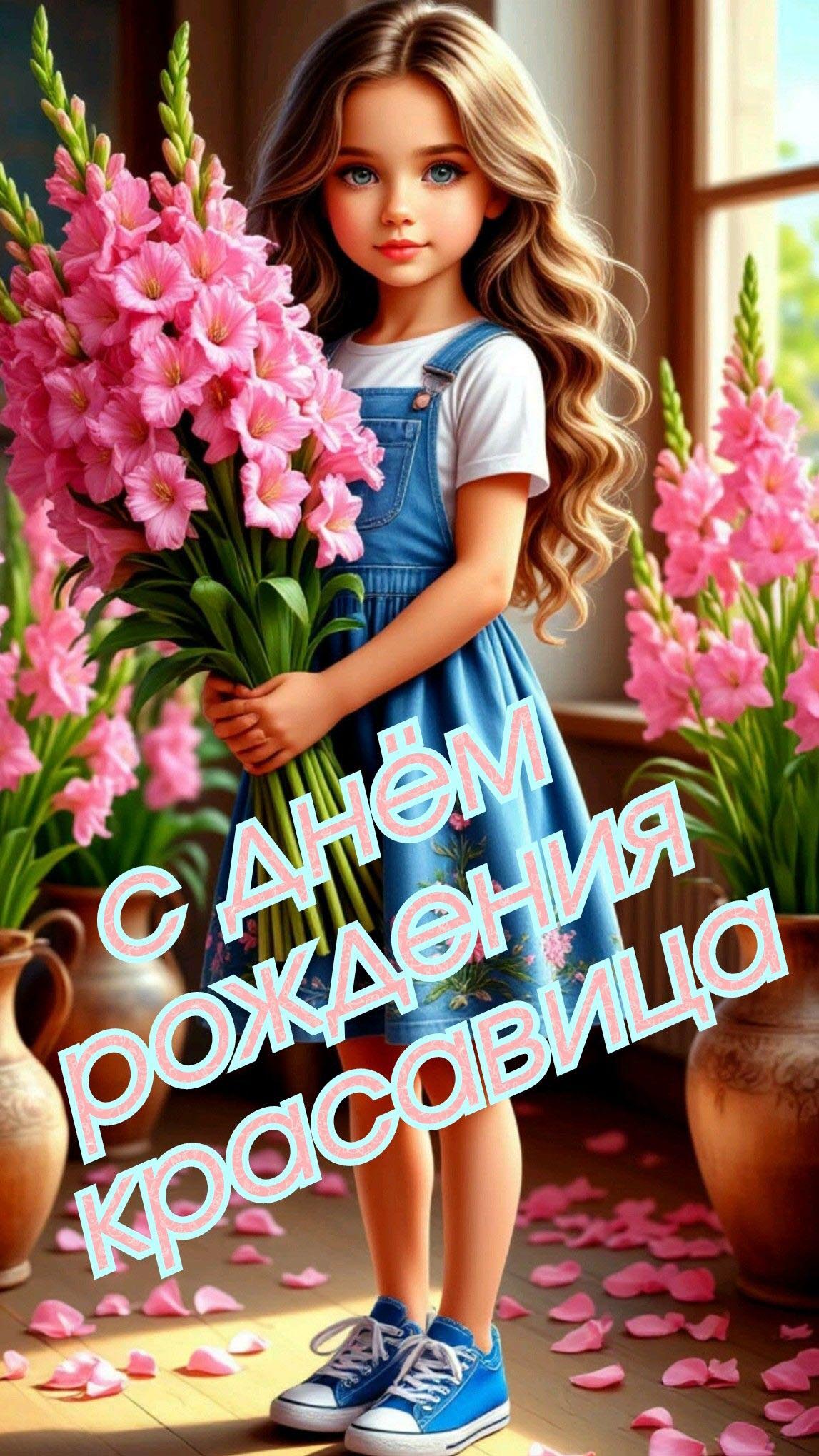 Открытка с днем рождения девочке. С днем рождения, красавица. Девочка с цветами.