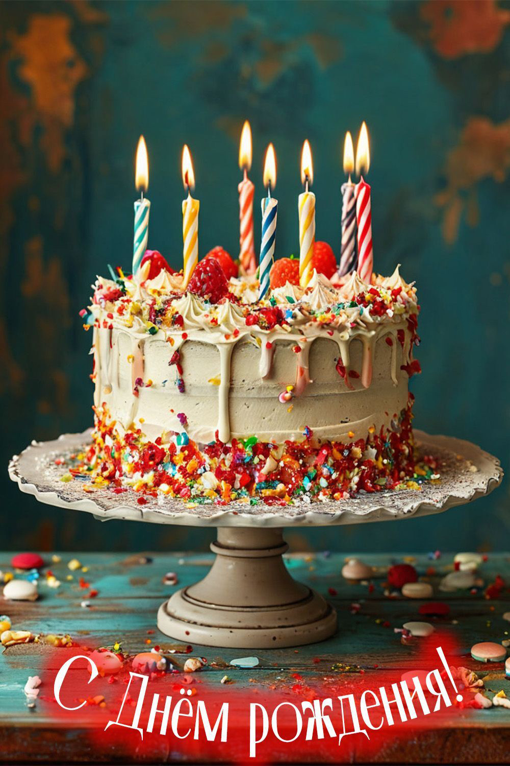 Открытка с днем рождения женщине. Тортик со свечками.