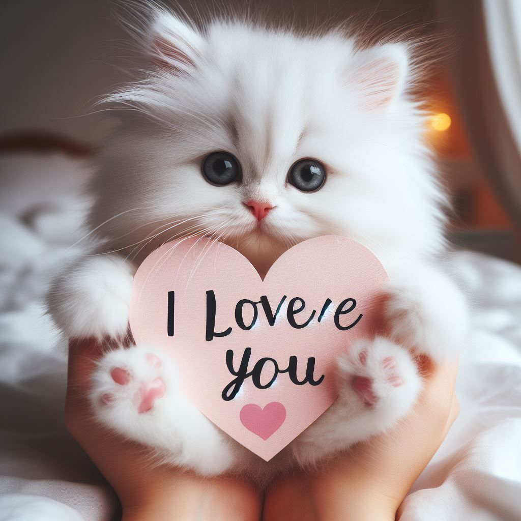 Открытка люблю тебя. I love you. Котик и сердечко.
