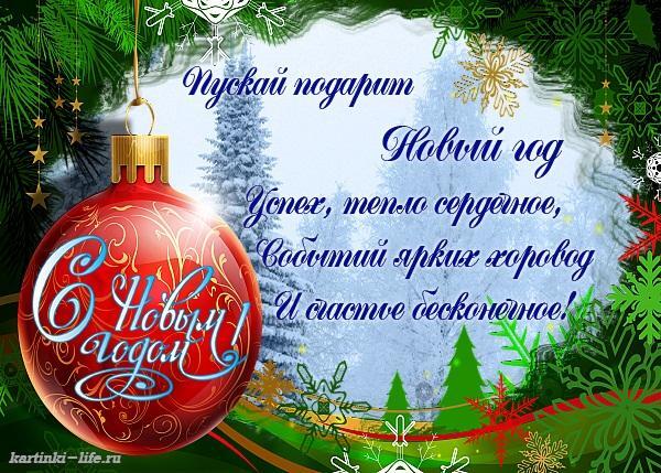 Пускай подарит Новый год Успех, тепло сердечное, Событий ярких хоровод И счастье бесконечное!