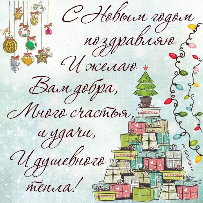 С Новым годом поздравляю И желаю Вам добра, Много счастья, и удачи, И душевного тепла!