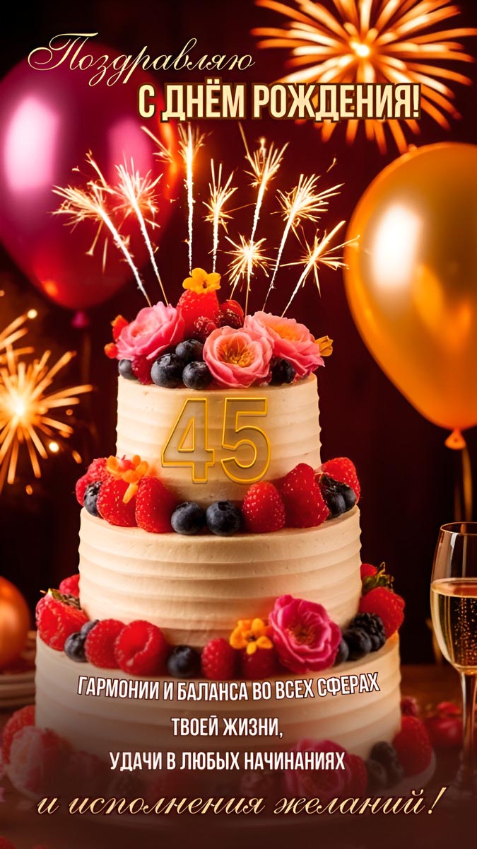 Открытка с днем рождения 45 лет юбилей.