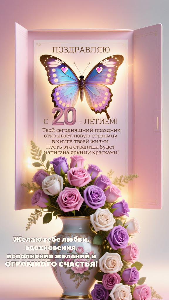 Открытка с днем рождения 20 лет юбилей.