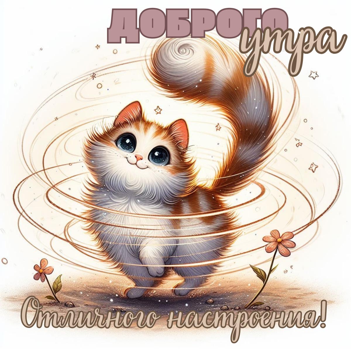 Веселая и необычная открытка с добрым утром. Веселый котик желает доброго утра и отличного настроения. Веселая и необычная открытка с добрым утром. Веселый котик желает доброго утра и отличного настроения.