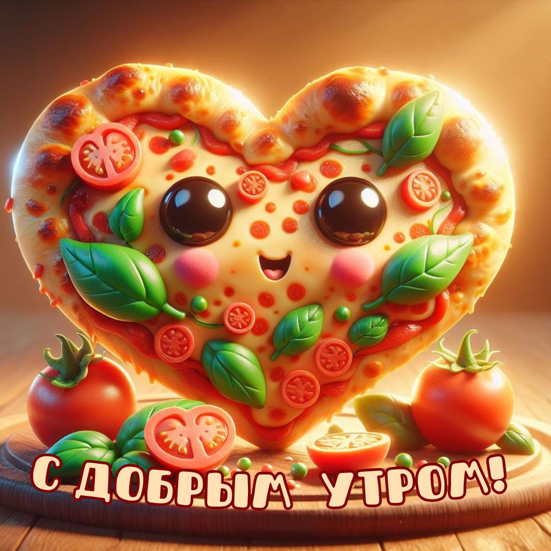Веселая и необычная открытка с добрым утром. Пицца-смайлик. Пожелание: С добрым утром! Веселая и необычная открытка с добрым утром. Пицца-смайлик. Пожелание: С добрым утром!