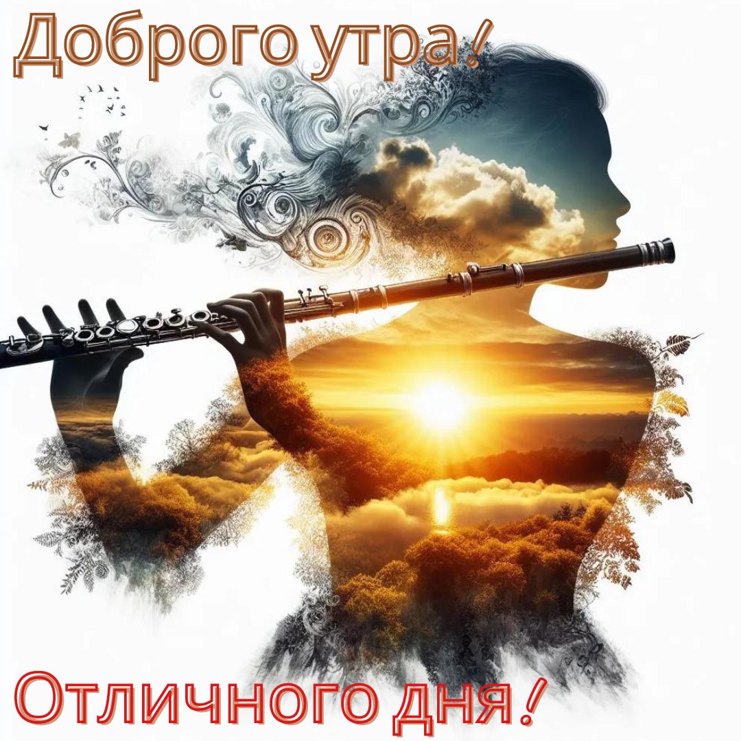 Необычная открытка с добрым утром. Девушка играет на флейте. Пожелания: Доброго утра! Отличного дня! Необычная открытка с добрым утром. Девушка играет на флейте. Пожелания: Доброго утра! Отличного дня!