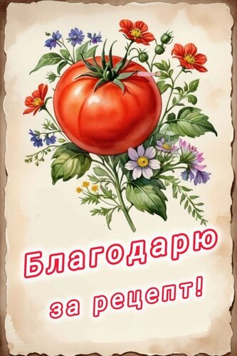 Красивая иллюстрация спелого томата с цветами и надписью «Благодарю за рецепт!» на винтажном фоне. Идеально для кулинарных постов и соцсетей. Открытка Благодарю за рецепт! Иллюстрация в стиле ретро на состаренном фоне, изображающая крупный спелый красный томат в окружении полевых цветов и зелени. В нижней части изображения расположена надпись на русском языке красными буквами с белым контуром: «Благодарю за рецепт!» Красивая иллюстрация спелого томата с цветами и надписью «Благодарю за рецепт!» на винтажном фоне. Идеально для кулинарных постов и соцсетей. Открытка Благодарю за рецепт! Иллюстрация в стиле ретро на состаренном фоне, изображающая крупный спелый красный томат в окружении полевых цветов и зелени. В нижней части изображения расположена надпись на русском языке красными буквами с белым контуром: «Благодарю за рецепт!»