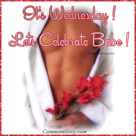 Соблазнительная картинка с надписью Its Wednesday! Lets Celebrate Babe! в романтическом стиле с красными цветами и блестящей рамкой. Анимированная открытка It s Wednesday! Lets Celebrate Babe! Эстетичное и соблазнительное изображение с надписью 
