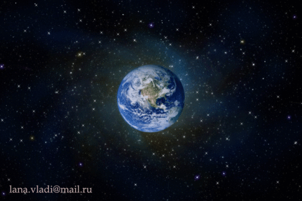 Планета Земля в открытом космосе на фоне сияющих звезд и глубокой черной бездны. Величественный вид нашей планеты во Вселенной. Анимированная открытка Земной шар. дыра в озоновом слое Красочное цифровое изображение планеты Земля, парящей в глубоком космическом пространстве. Видны детализированные контуры материков, синие океаны и облачные массивы. Планета окружена мягким сиянием, которое выделяет ее на фоне бескрайнего темного космоса, усыпанного яркими мерцающими звездами и далекими галактиками