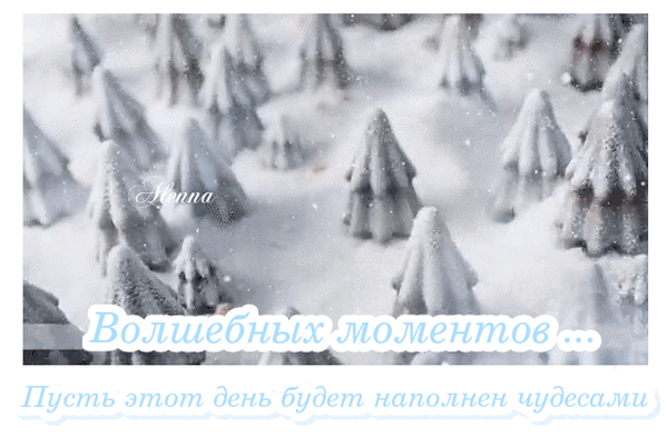 Зимняя открытка с надписью «Волшебных моментов... Пусть этот день будет наполнен чудесами» на фоне заснеженных елей. Сказочная атмосфера праздника. Анимированная открытка Волшебных моментов Красивая зимняя открытка с заснеженными елями в мягком фокусе. На изображении присутствует вдохновляющая надпись на русском языке: «Волшебных моментов... Пусть этот день будет наполнен чудесами». Атмосферная картинка в светлых, пастельных тонах, передающая уют, спокойствие и сказочное зимнее настроение Зимняя открытка с надписью «Волшебных моментов... Пусть этот день будет наполнен чудесами» на фоне заснеженных елей. Сказочная атмосфера праздника. Анимированная открытка Волшебных моментов Красивая зимняя открытка с заснеженными елями в мягком фокусе. На изображении присутствует вдохновляющая надпись на русском языке: «Волшебных моментов... Пусть этот день будет наполнен чудесами». Атмосферная картинка в светлых, пастельных тонах, передающая уют, спокойствие и сказочное зимнее настроение