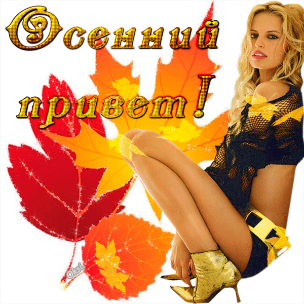 Красивая осенняя открытка «Осенний привет!» с эффектной девушкой и яркими кленовыми листьями. Идеальное приветствие для соцсетей и мессенджеров. Анимированная открытка Осенний привет! Красивая поздравительная открытка с осенним настроением. На изображении изображена привлекательная блондинка в стильном наряде на фоне ярких золотых и красных кленовых листьев. Крупная надпись «Осенний привет!» в золотистом стиле создает атмосферу тепла и уюта