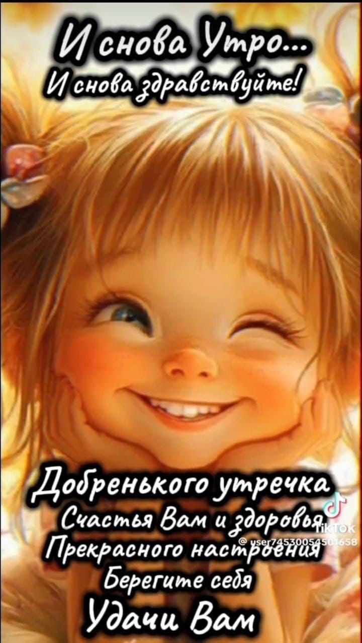 Открытка с добрым утром. И снова утро! И снова здравствуйте! Улыбающаяся девочка. Открытка с добрым утром. И снова утро! И снова здравствуйте! Улыбающаяся девочка.