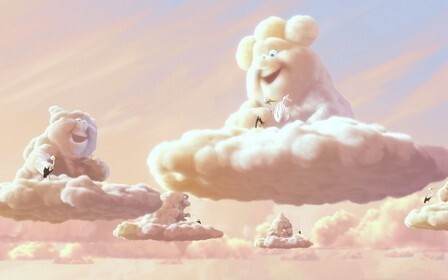 Милые улыбающиеся облака в сказочном небе на закате. Яркая 3D-иллюстрация в мультипликационном стиле для детей и сказочных историй. Открытка Облака аист и облако Яркая и милая 3D-иллюстрация в мультипликационном стиле, изображающая очаровательных антропоморфных персонажей-облаков с улыбающимися лицами. Персонажи парят среди мягких, пышных облаков на фоне нежно-розового и золотистого неба во время заката или рассвета. Атмосфера картинки наполнена сказочностью, уютом и детской радостью