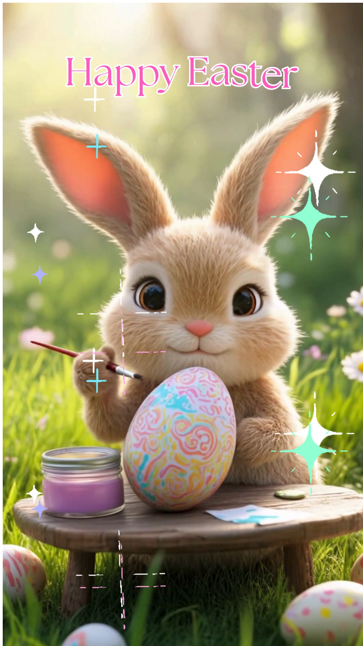 Открытка на Пасху. Watch this adorable bunny paint an Easter egg—perfect cozy spring vibes for Easter inspiration, kids’ activities, and sweet holiday content. Save for Easter ideas, egg decorating, and bunny-themed fun! #Easter #EasterBunny #EasterEggs #SpringVibes #EasterIdeas #EggDecorating #CuteVideo #HolidayInspo Bunny Painting Easter Eggs | Cute Easter Video a bunny painting an easter egg on a table in the grass with stars and sparkles