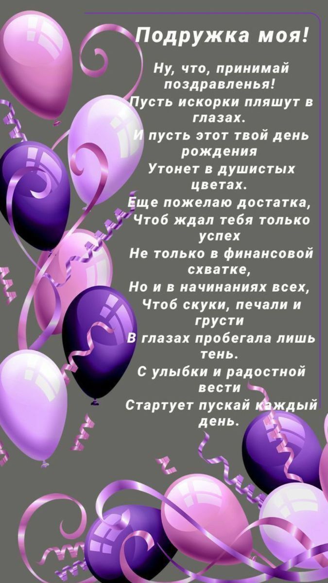 Открытка с днем рождения подруга. Шарики и пожелания. Др balloons are flying in the air with streamers