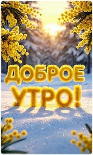 Открытка с добрым весенним утром. Желтые цветы и снег. Открытка с добрым весенним утром. Желтые цветы и снег.