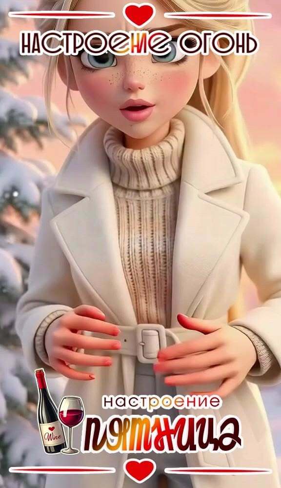 Открытка на пятницу. a woman with blonde hair wearing a white coat and holding her hands on her hips