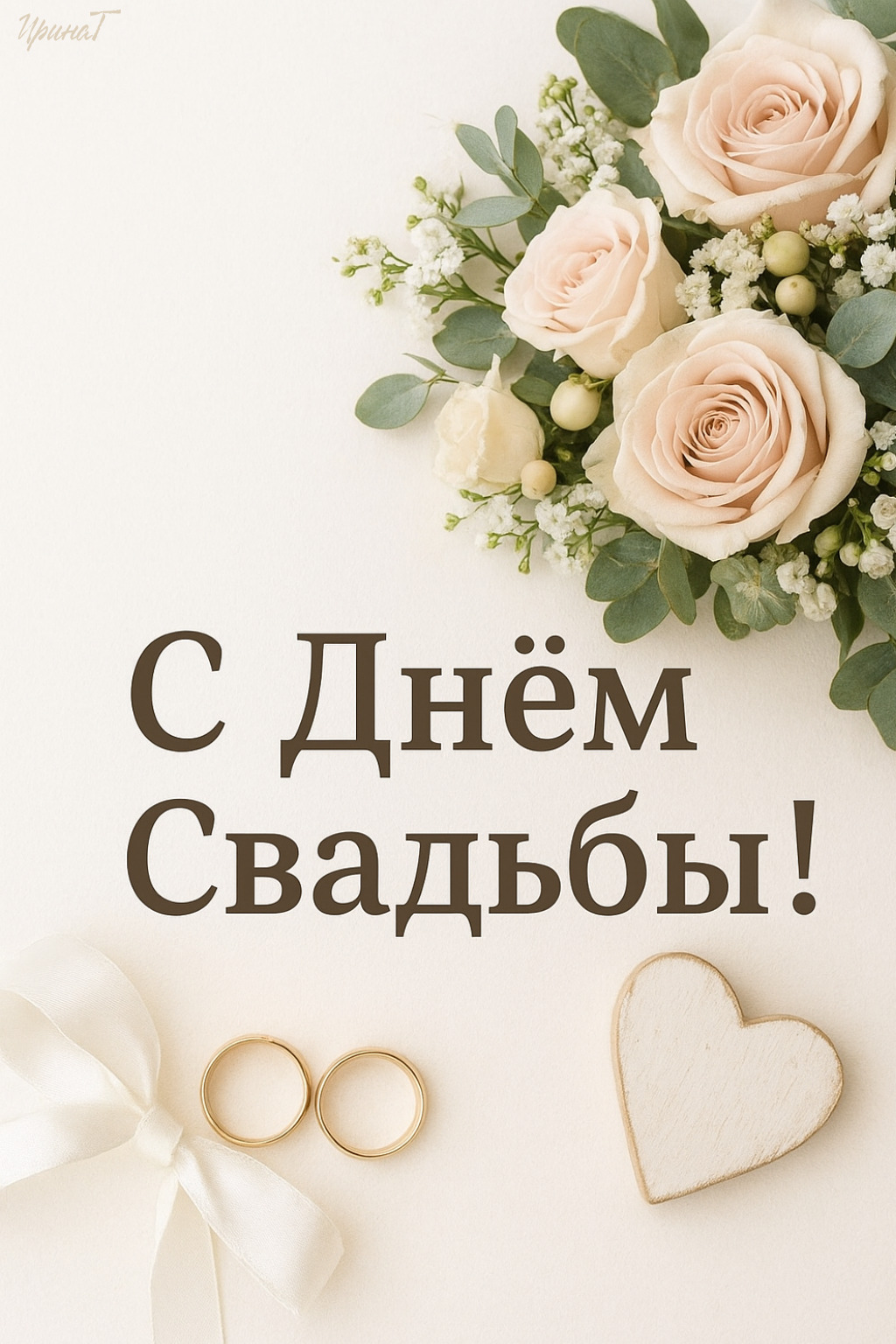Открытка с днем свадьбы. #деньсвадьбы #свадьба #открытка с днем свадьбы a bouquet of flowers and two pairs of rings on a white background with words in russian