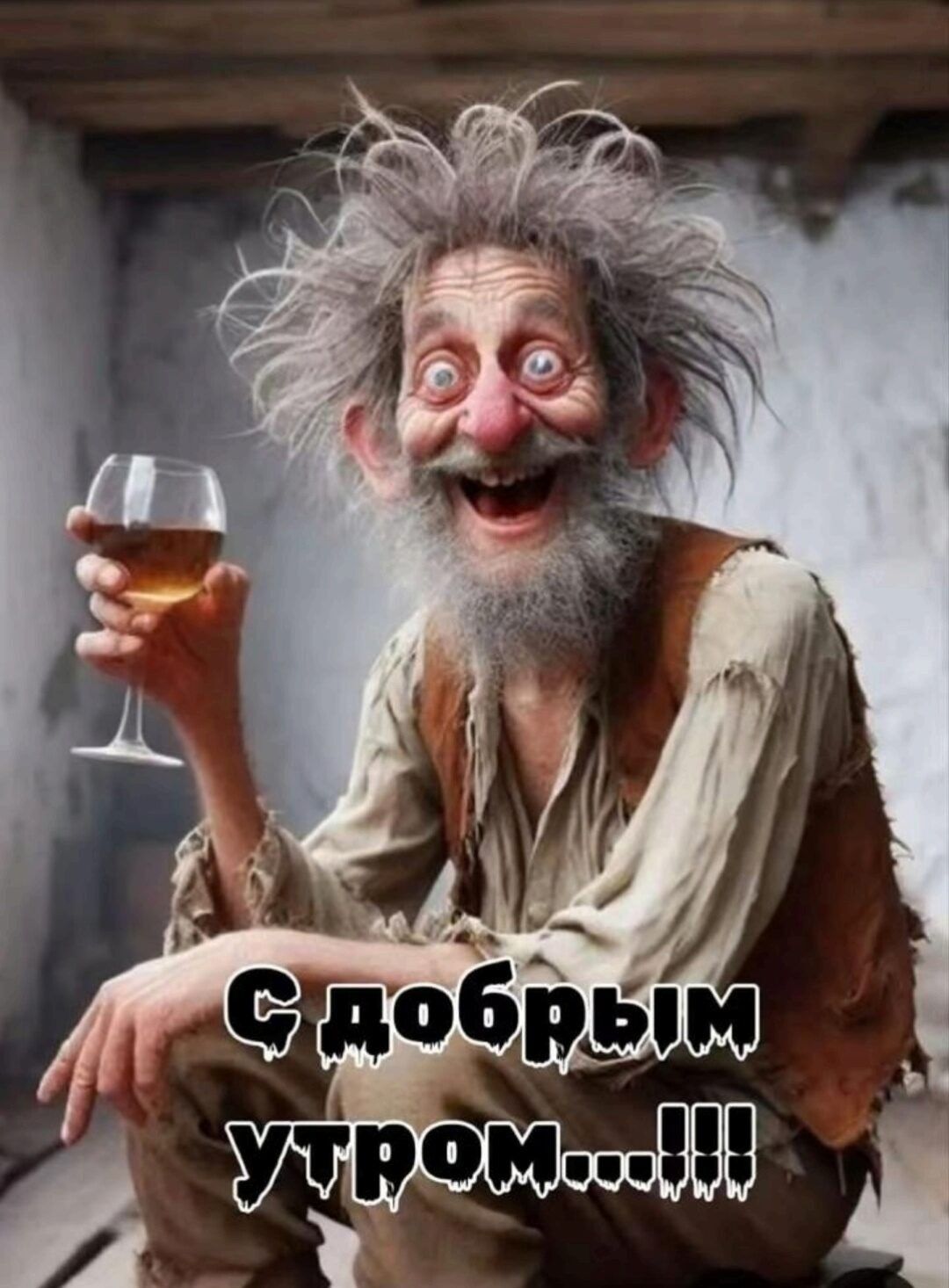 Открытка с добрым утром. Дедушка с бокалом вина. Похож на алкоголика. Открытка с добрым утром. Дедушка с бокалом вина. Похож на алкоголика.