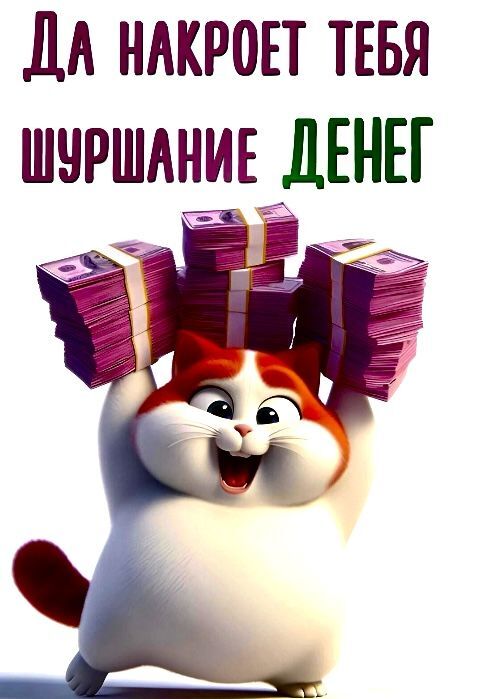 Открытка Пожелания богатства. a cartoon character with many boxes on his head and the words happy birthday in russian