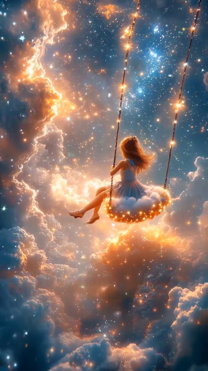 Открытка спокойной ночи. Good Night ... 🌟Девочка на качелях на фоне Млечного пути. Открытка спокойной ночи. Good Night ... 🌟Девочка на качелях на фоне Млечного пути.