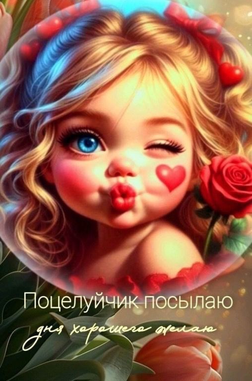 Открытка хорошего дня и настроения. Поцелуйчик посылаю для хорошего настроения.