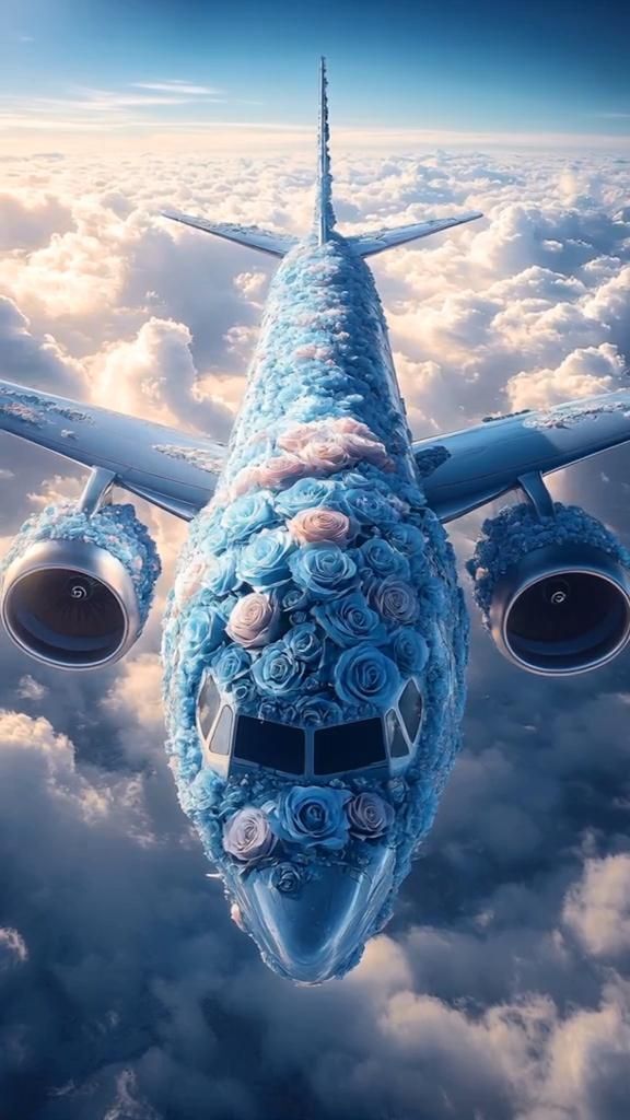 Пожелания на каждый день. an airplane flying in the sky with flowers on it