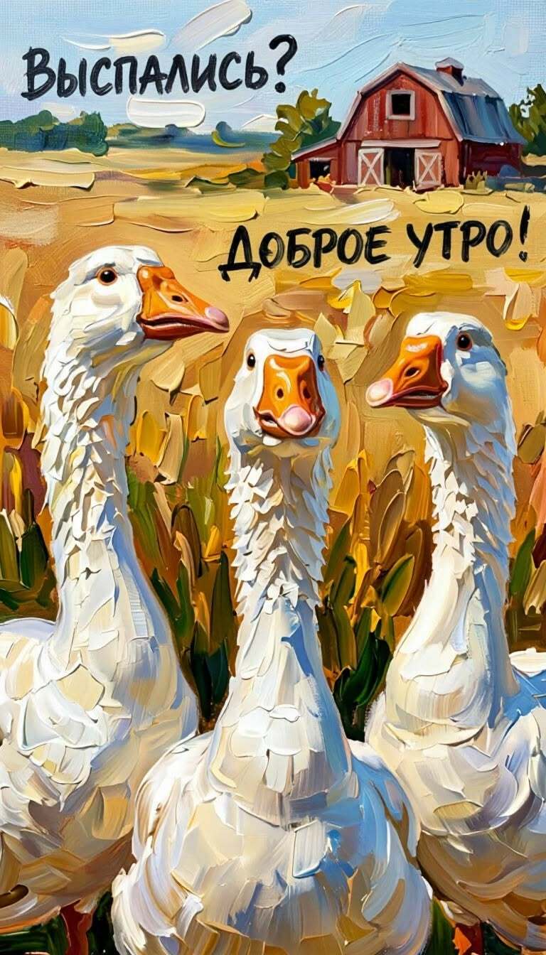 Открытка с добрым утром. Три гуся. Выспались?