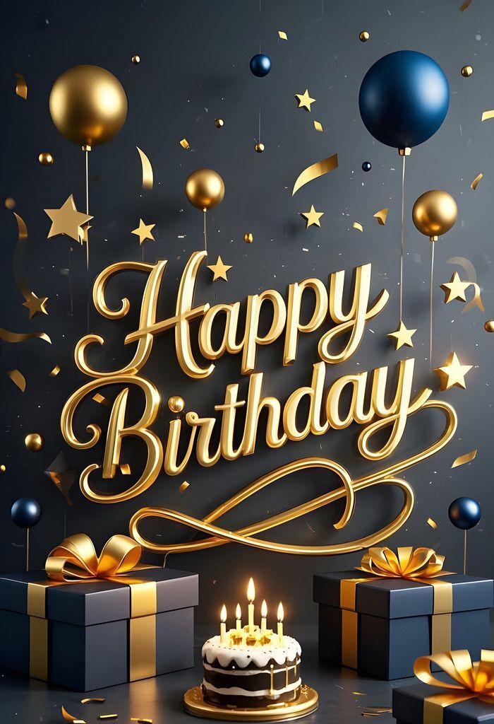 Открытка с днем рождения. a birthday cake with lit candles surrounded by gift boxes and confetti streamers Открытка с днем рождения. a birthday cake with lit candles surrounded by gift boxes and confetti streamers