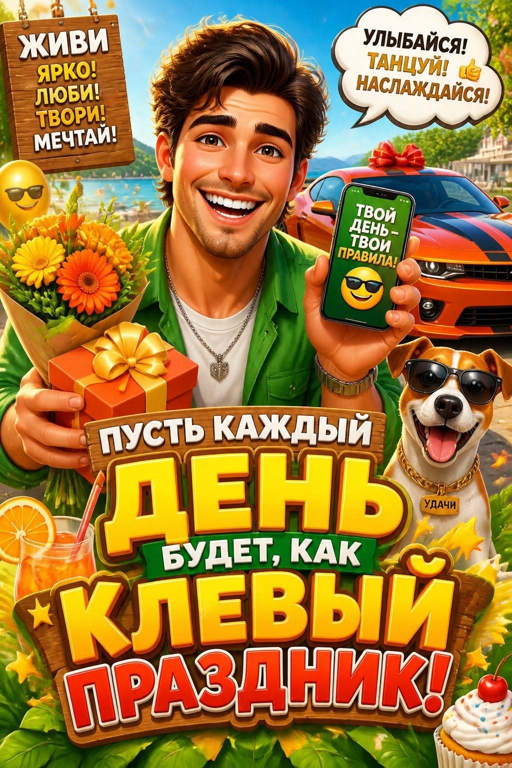 Открытка с днем рождения мужчине. Пусть каждый день будет, как клевый праздник! Открытка с днем рождения мужчине. Пусть каждый день будет, как клевый праздник!