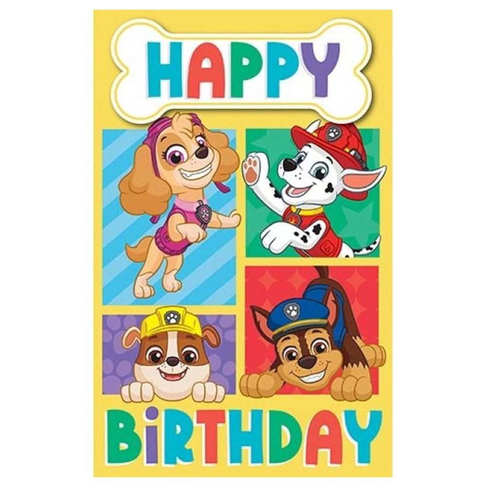 Открытка с днем рождения ребенку. Call in the rescue pups with this Paw Patrol Birthday Card — the perfect way to kick off a celebration for any little fan. Featuring Chase, Marshall, Rubble and Skye with the text 