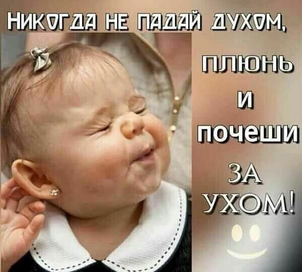 Мотивационная цитата: «Никогда не падай духом, плюнь и почеши за ухом!» на фоне улыбающегося ребенка. Позитивное изображение для вдохновения и настроения. Открытка НИкогда не падай духом, плюнь и почеши за ухом! Мотивационная картинка с изображением улыбающегося малыша и жизнеутверждающей цитатой на русском языке: «Никогда не падай духом, плюнь и почеши за ухом!». Изображение передает позитивный настрой, оптимизм и легкость отношения к жизненным трудностям