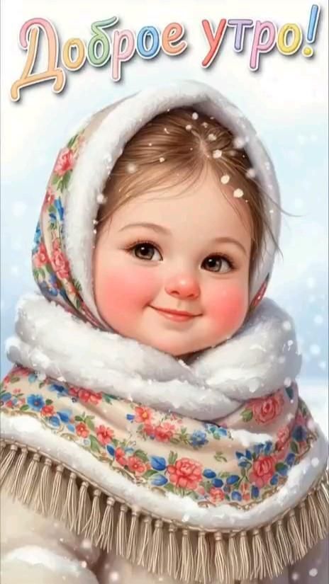 Открытка с добрым зимним утром. #Доброе зимнее утро Девочка с улыбкой в народном стиле.